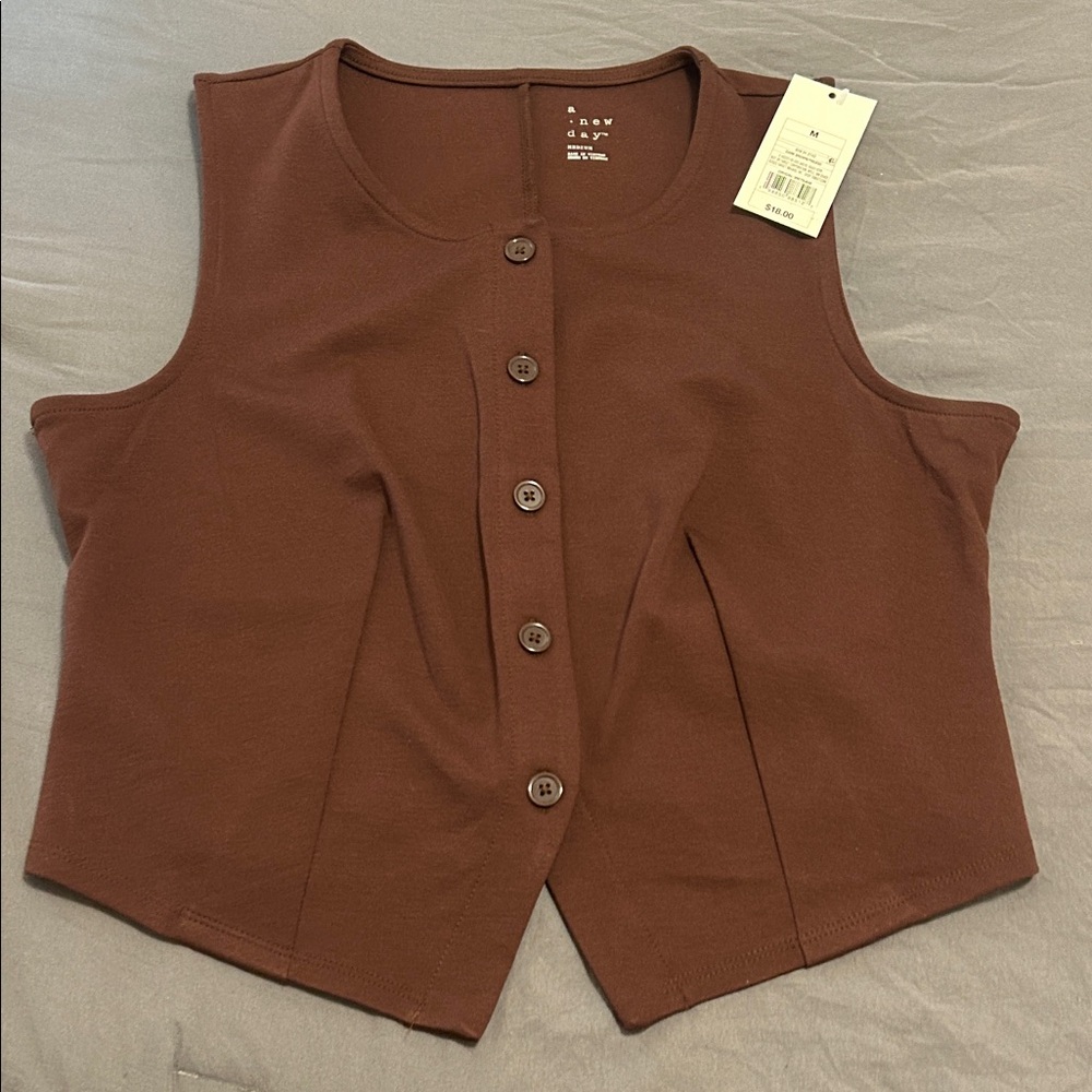 a new day Chocolate Button-Down Sleeveless Top